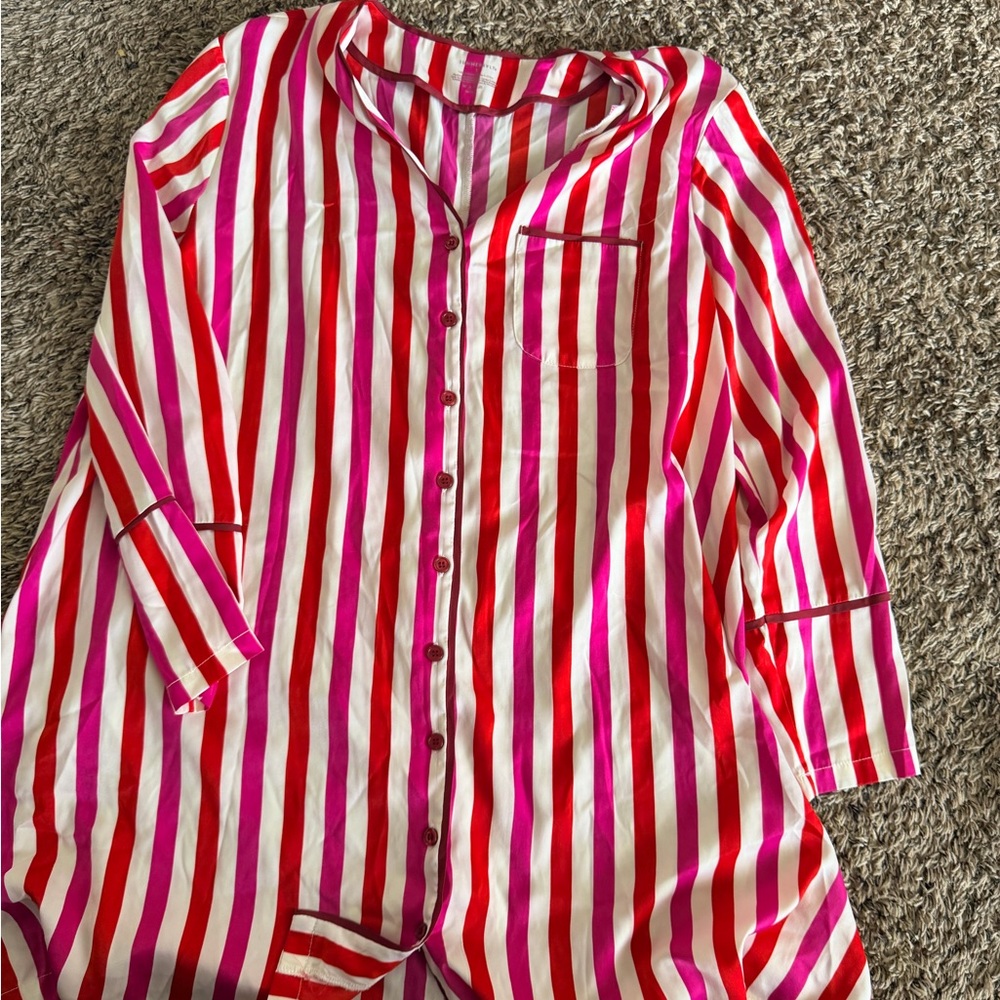 summersalt Bright Pink and Red Striped Button-Front Pajama